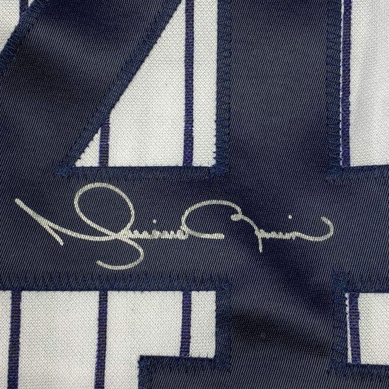 Framed Autographed/Signed Mariano Rivera 33x42 New York Pinstripe Baseball Jersey JSA COA/LOA