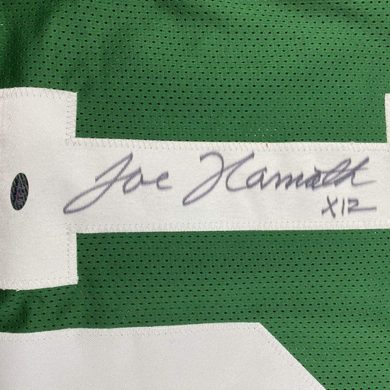 Framed Autographed/Signed Joe Namath 33x42 New York Green Football Jersey GTSM COA Holo Only