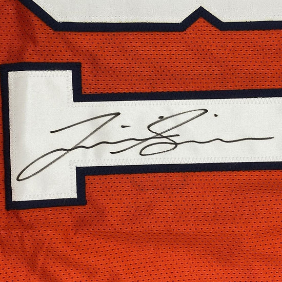Framed Autographed/Signed Justin Simmons 33x42 Denver Retro Orange Football Jersey PSA/DNA COA