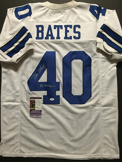 Autographed/Signed Bill Bates"3x SB Champ" Dallas Cowboys White Football Jersey JSA COA