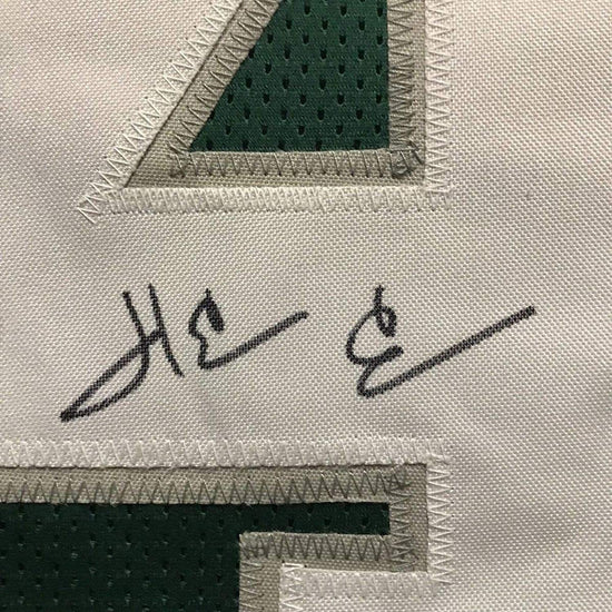 Framed Autographed/Signed Herman Herm Edwards 33x42 Philadelphia Green Football Jersey JSA COA