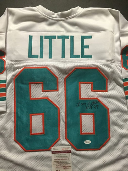 Autographed/Signed Larry Little"HOF 93" Miami White Football Jersey JSA COA
