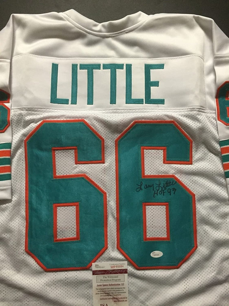 Autographed/Signed Larry Little"HOF 93" Miami White Football Jersey JSA COA