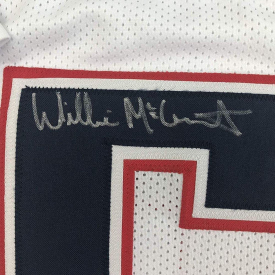 Framed Autographed/Signed Willie McGinest 33x42 New England White Football Jersey JSA COA