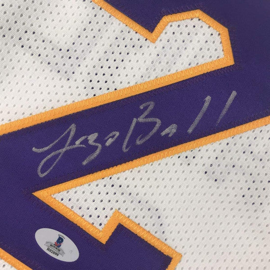 Framed Autographed/Signed Lonzo Ball 33x42 Los Angeles White Basketball Jersey Beckett BAS COA