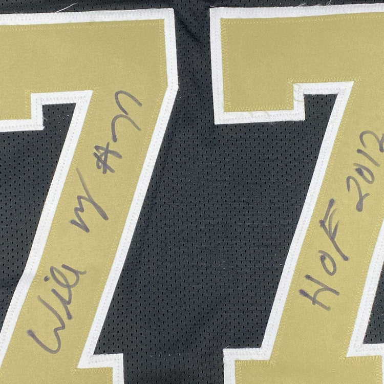 Autographed/Signed Willie Roaf HOF 2012 New Orleans Black Football Jersey JSA COA