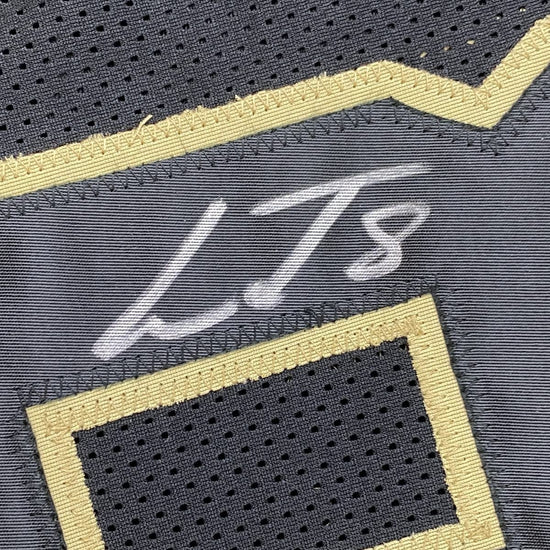 Framed Autographed/Signed Lamar Jackson 33x42 Baltimore Blackout Football Jersey JSA COA