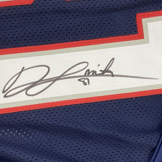 Framed Autographed/Signed Jonnu Smith 33x42 New England Blue Football Jersey Beckett BAS COA