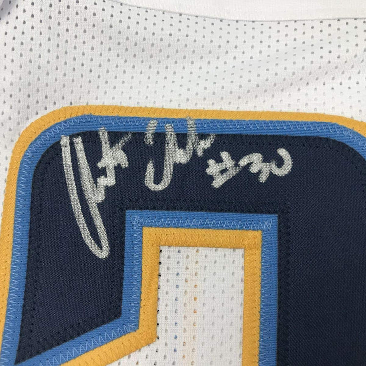 Framed Autographed/Signed Austin Ekeler 33x42 Los Angeles LA White Football Jersey Beckett BAS COA