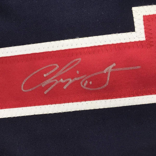 Framed Autographed/Signed Chipper Jones 33x42 Atlanta Blue Baseball Jersey PSA/DNA COA