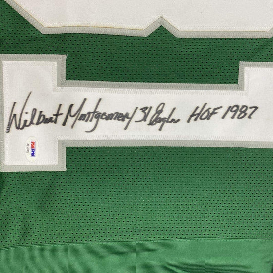 Framed Autographed/Signed Wilbert Montgomery Inscribed 33x42 Philadelphia Green Football Jersey PSA/DNA COA