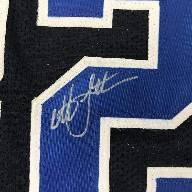 Autographed/Signed Christian Laettner Duke Black Stat The Shot College Basketball Jersey JSA COA
