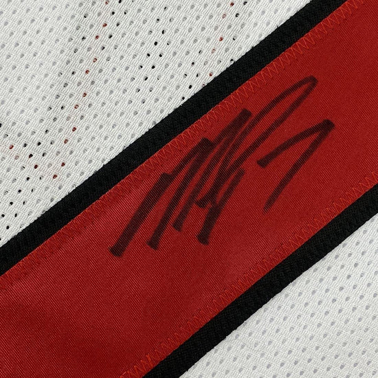 Framed Autographed/Signed Michael Mike Vick 33x42 Atlanta Retro White Football Jersey Beckett BAS COA