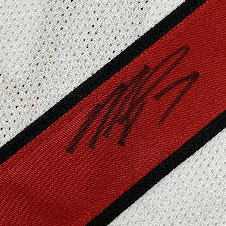 Framed Autographed/Signed Michael Mike Vick 33x42 Atlanta Retro White Football Jersey Beckett BAS COA