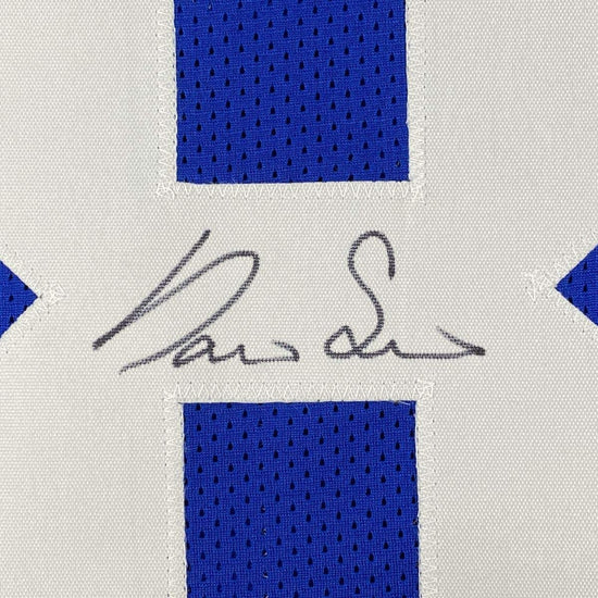Framed Autographed/Signed Darius Slayton 33x42 New York Blue Football Jersey JSA COA