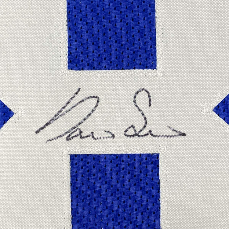 Framed Autographed/Signed Darius Slayton 33x42 New York Blue Football Jersey JSA COA