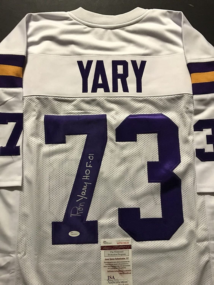 Autographed/Signed Ron Yary"HOF 01" Minnesota White Football Jersey JSA COA
