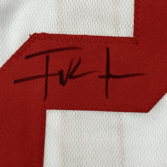 Autographed/Signed Frank Gore San Francisco White Football Jersey Beckett BAS COA