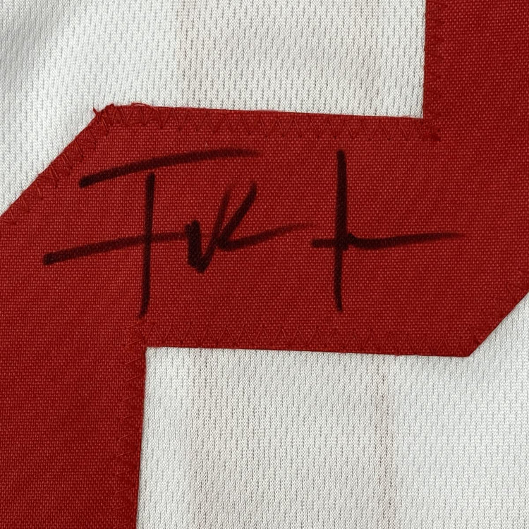 Autographed/Signed Frank Gore San Francisco White Football Jersey Beckett BAS COA