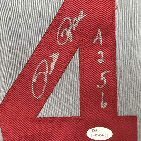 Framed Autographed/Signed Pete Rose 4256 33x42 Cincinnati Grey Baseball Jersey JSA COA