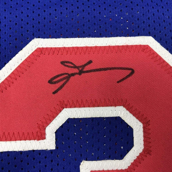 Framed Autographed/Signed Allen Iverson 33x42 Philadelphia Blue Basketball Jersey JSA COA