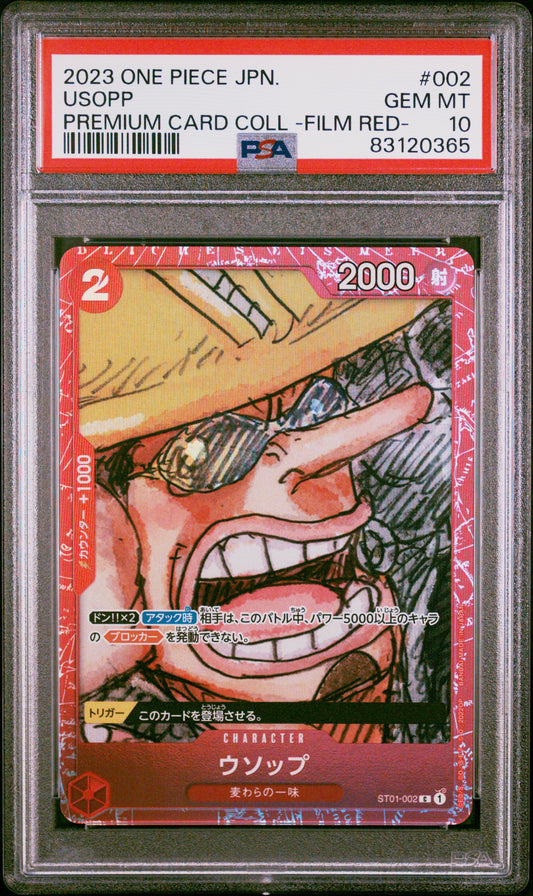 Graded 2023 One Piece JP Usopp #002 Film Red Premium Collection Trading Card Game PSA 10 Gem Mint