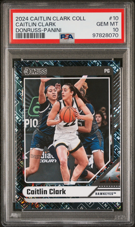 Graded 2024 Panini Caitlin Clark Collection Caitlin Clark #10 Donruss Panini Rookie RC Basketball Card PSA 10 Gem Mint