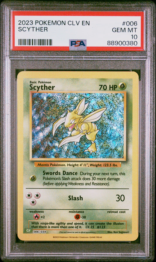 Graded 2023 PKM CLV Scyther #006 Classic Venusaur & Lugia Ex Deck Trading Card Game PSA 10 Gem Mint
