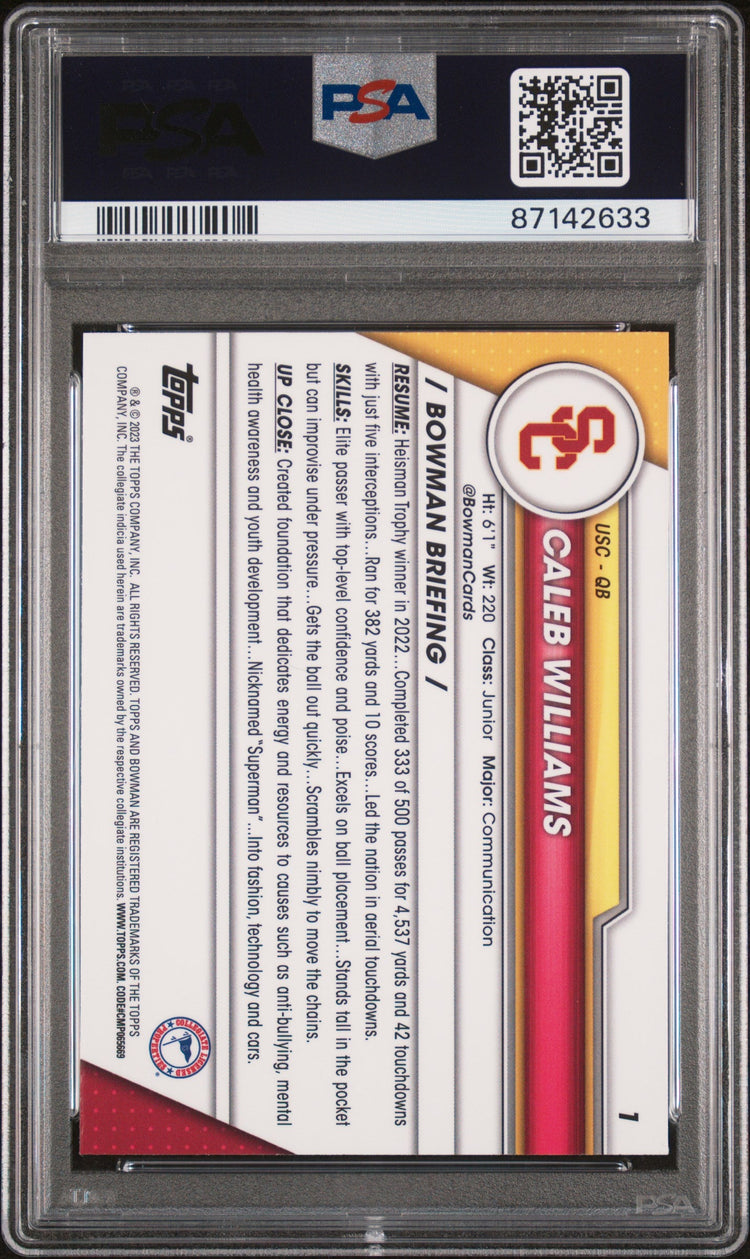 Graded 2023 Topps Bowman U Chrome Caleb Williams #1 Rookie RC Football Card PSA 10 Gem Mint