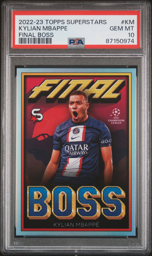 Graded 2022 Topps Superstars Kylian Mbappe #KM Final Boss Soccer Card PSA 10 Gem Mint