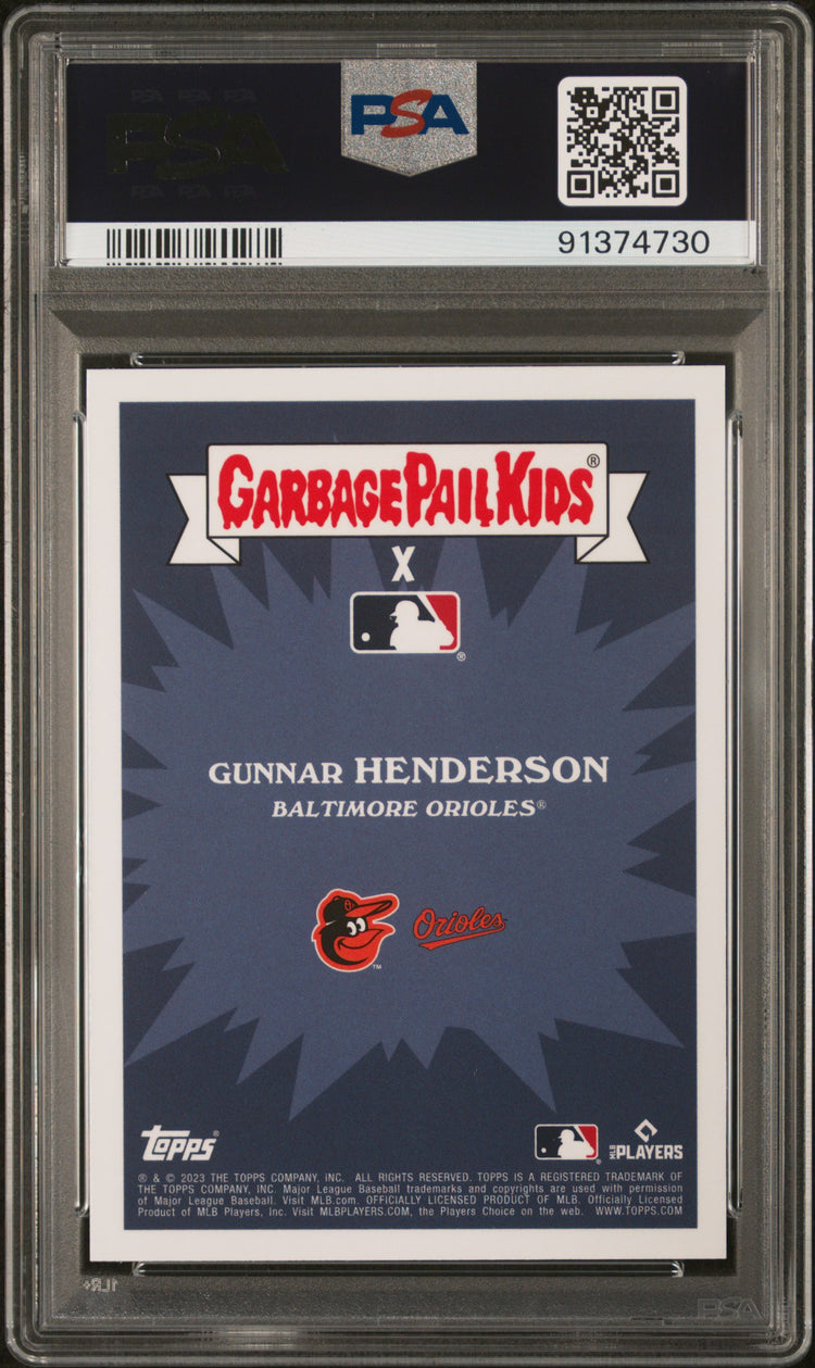 Graded 2023 Topps Garbage Pail Kids Gunnar Henderson #25B Hungry Henderson Rookie RC Baseball Card PSA 10 Gem Mint