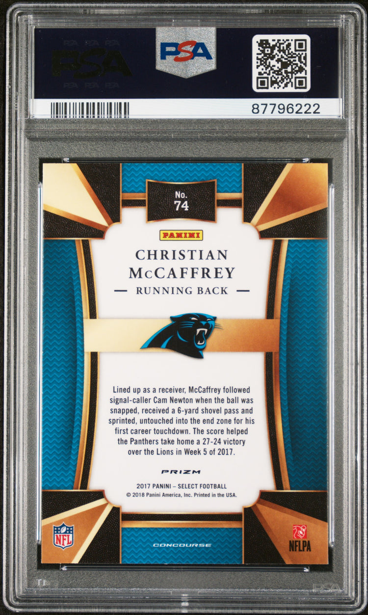 Graded 2017 Panini Select Christian McCaffrey #74 Silver Prizm Rookie RC Football Card PSA 10 Gem Mint