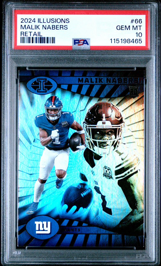 Graded 2024 Panini Illusions Malik Nabers #66 Retail Rookie RC Football Card PSA 10 Gem Mint