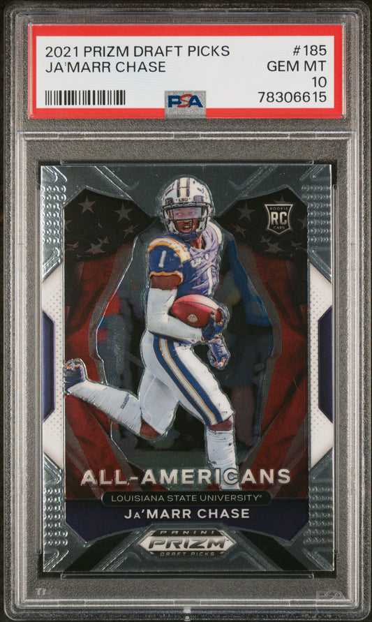 Graded 2021 Panini Prizm DP Ja'Marr Chase #185 Rookie RC Football Card PSA 10 Gem Mint