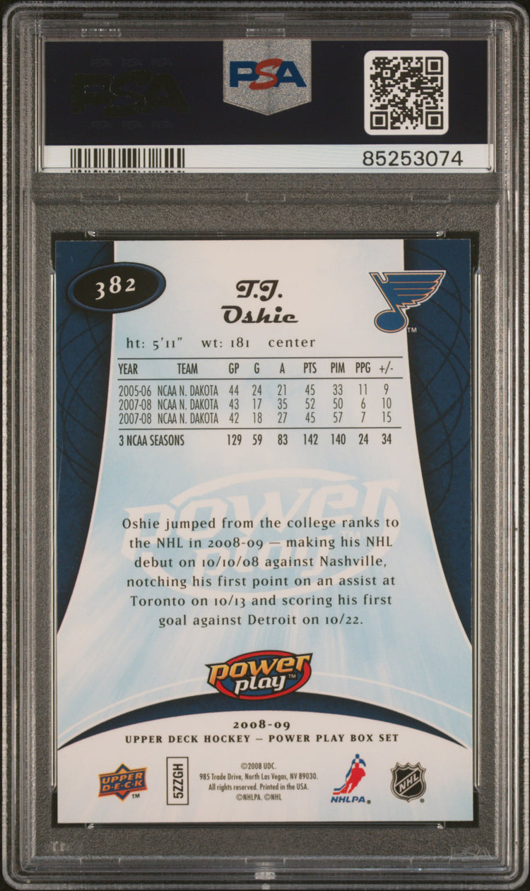 Graded 2008 Upper Deck TJ Oshie #382 Power Play Box Set Rookie RC Hockey Card PSA 10 Gem Mint