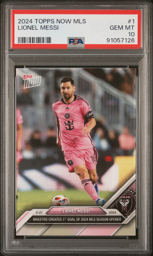 Graded 2024 Topps Now MLS Lionel Messi #1 Maestro Creates 1st Goal of 2024 MLS Season Opener Soccer Card PSA 10 Gem Mint