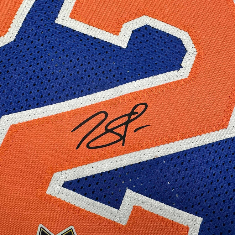 Framed Facsimile Autographed Karl-Anthony Towns 35x39 New York Blue Reprint Laser Auto Basketball Jersey