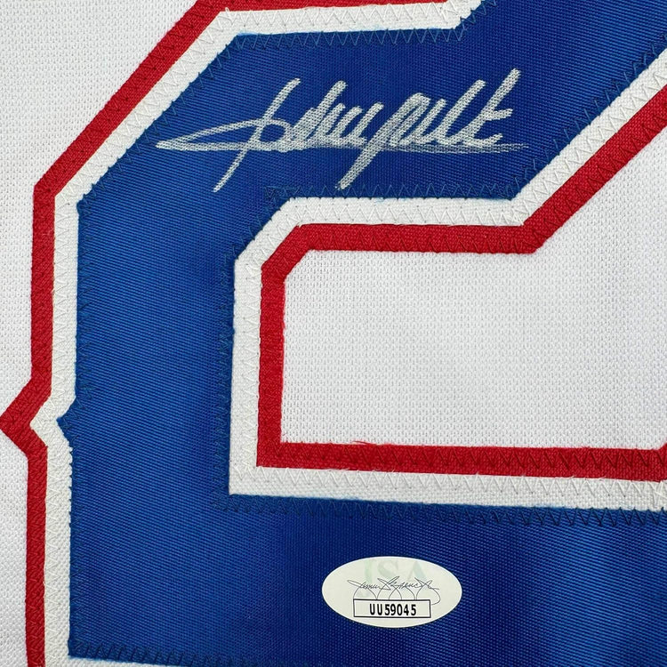 Framed Autographed/Signed Adrian Beltre 35x39 Texas White Baseball Jersey JSA COA