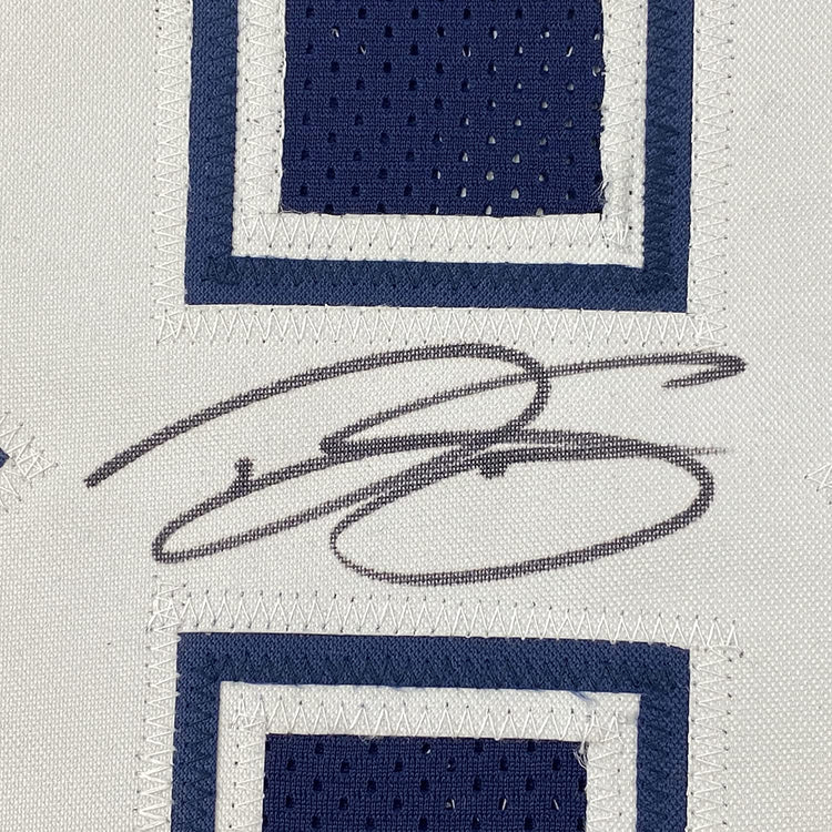 Framed Autographed/Signed Dalton Schultz 35x39 Dallas Dark Blue Football Jersey JSA COA