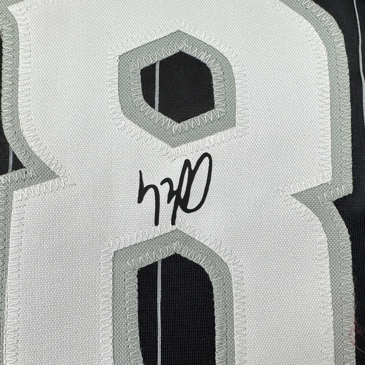 Framed Facsimile Autographed Luis Robert 35x39 Chicago Black Pinstripe City Connect Reprint Laser Auto Baseball Jersey