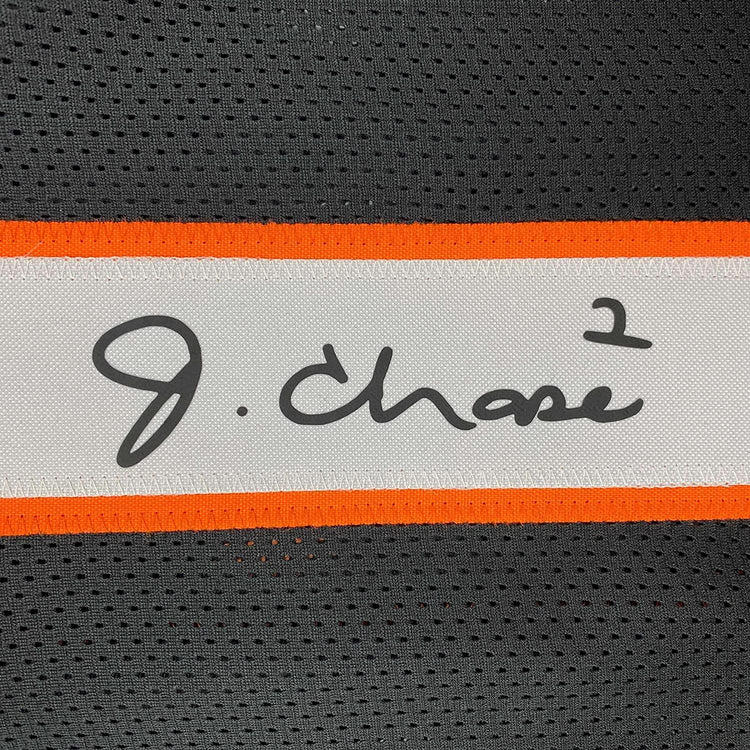Framed Facsimile Autographed Ja'Marr Chase 35x39 Cincinnati Black Reprint Laser Auto Football Jersey Size Men's XL