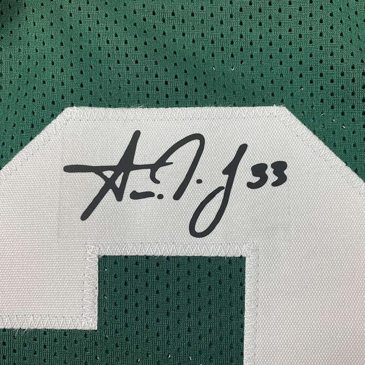 Framed Facsimile Autographed Aaron Jones 35x39 Green Bay Green Reprint Laser Auto Football Jersey