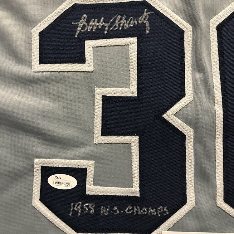 Framed Autographed/Signed Bobby Shantz 33x42 New York Grey Baseball Jersey JSA COA