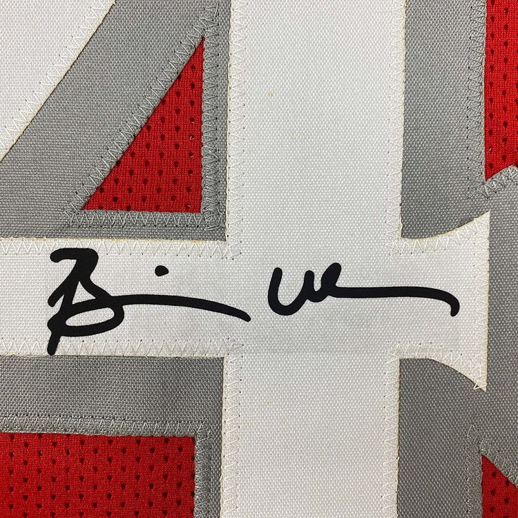Framed Facsimile Autographed Brian Urlacher 35x39 New Mexico Red Reprint Laser Auto College Football Jersey Size Men's XL
