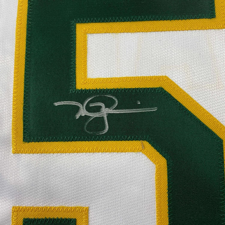 Framed Autographed/Signed Mark McGwire 35x39 Oakland White Baseball Jersey JSA COA