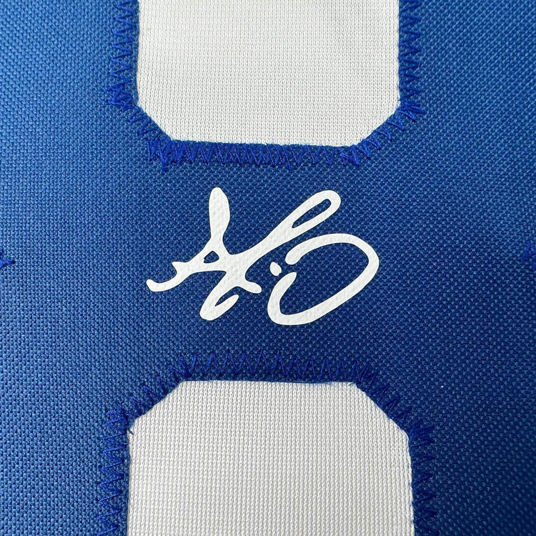 Framed Facsimile Autographed Dustin May 35x39 Los Angeles LA White Reprint Laser Auto Baseball Jersey