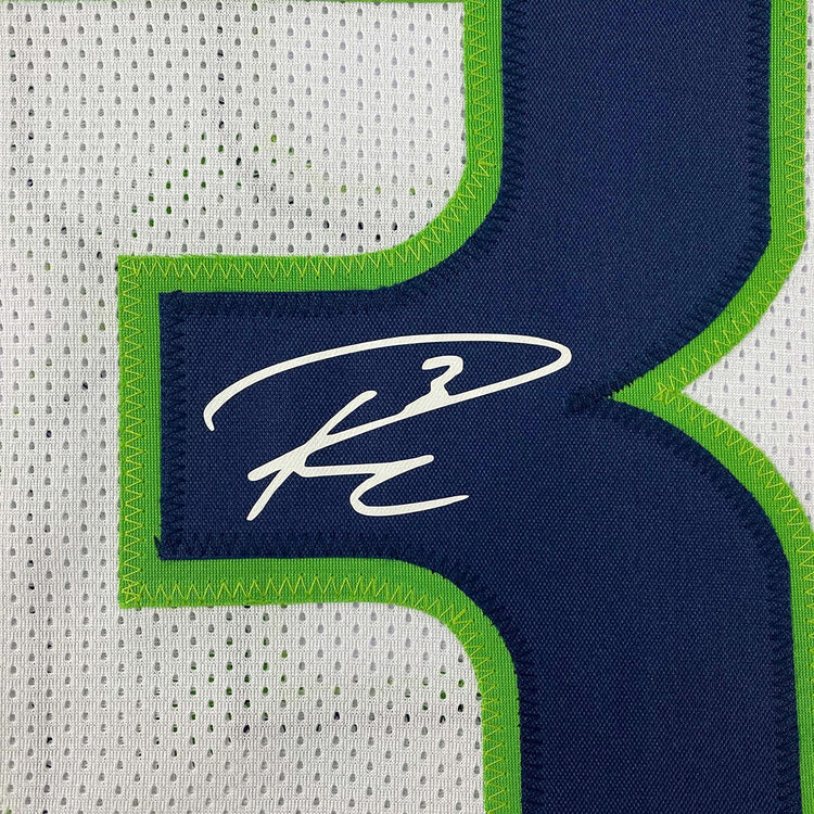 Framed Facsimile Autographed Russell Wilson 35x39 Seattle White Reprint Laser Auto Football Jersey