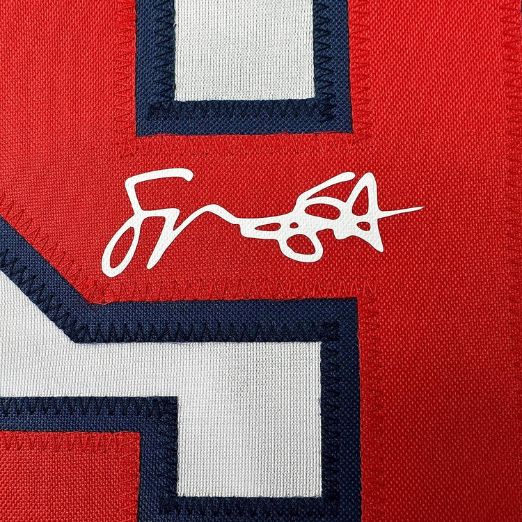 Framed Facsimile Autographed Spencer Strider 35x39 Atlanta White Reprint Laser Auto Baseball Jersey