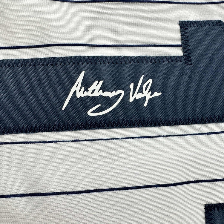 Framed Facsimile Autographed Anthony Volpe 35x39 New York Pinstripe Reprint Laser Auto Baseball Jersey