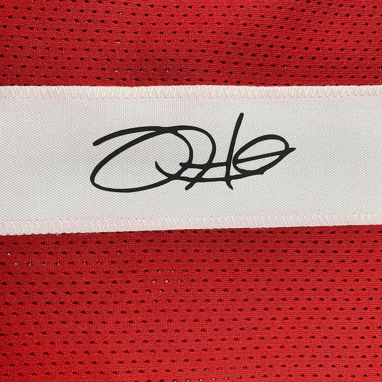 Framed Facsimile Autographed Jalen Hurts 35x39 Oklahoma Red Reprint Laser Auto College Football Jersey